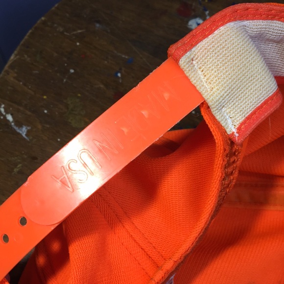 Vintage USA made floppy puffy trucker SnapBack hat full 6 panel blaze orange cap - Picture 15 of 15